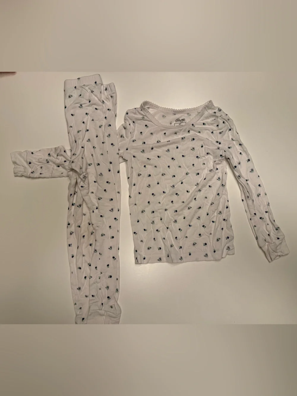 Little Me Blue & White Patchwork and Floral Kids Pajama Set